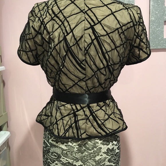 JS Collections Black and Nude Evening Blouse Sz 12 - Picture 4 of 5